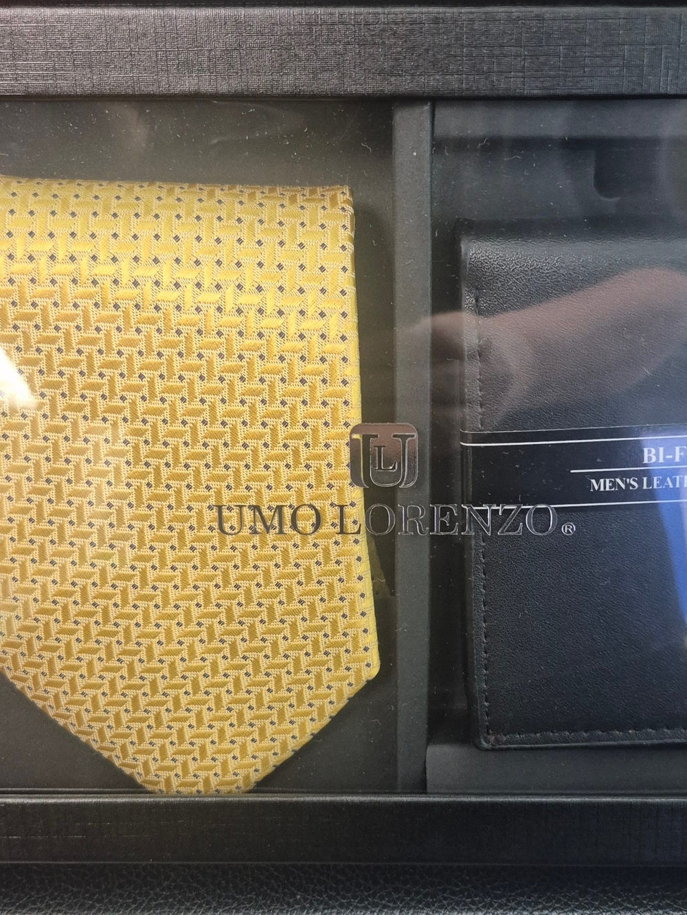 lorenzo Yellow Patterned Men's Tie with Black Wallet Set